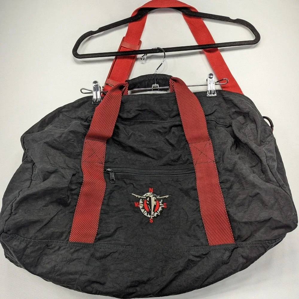 Black Duffel‎ Bag with Red Straps Compass Bull Skull Logo Travel Gym Carry-on